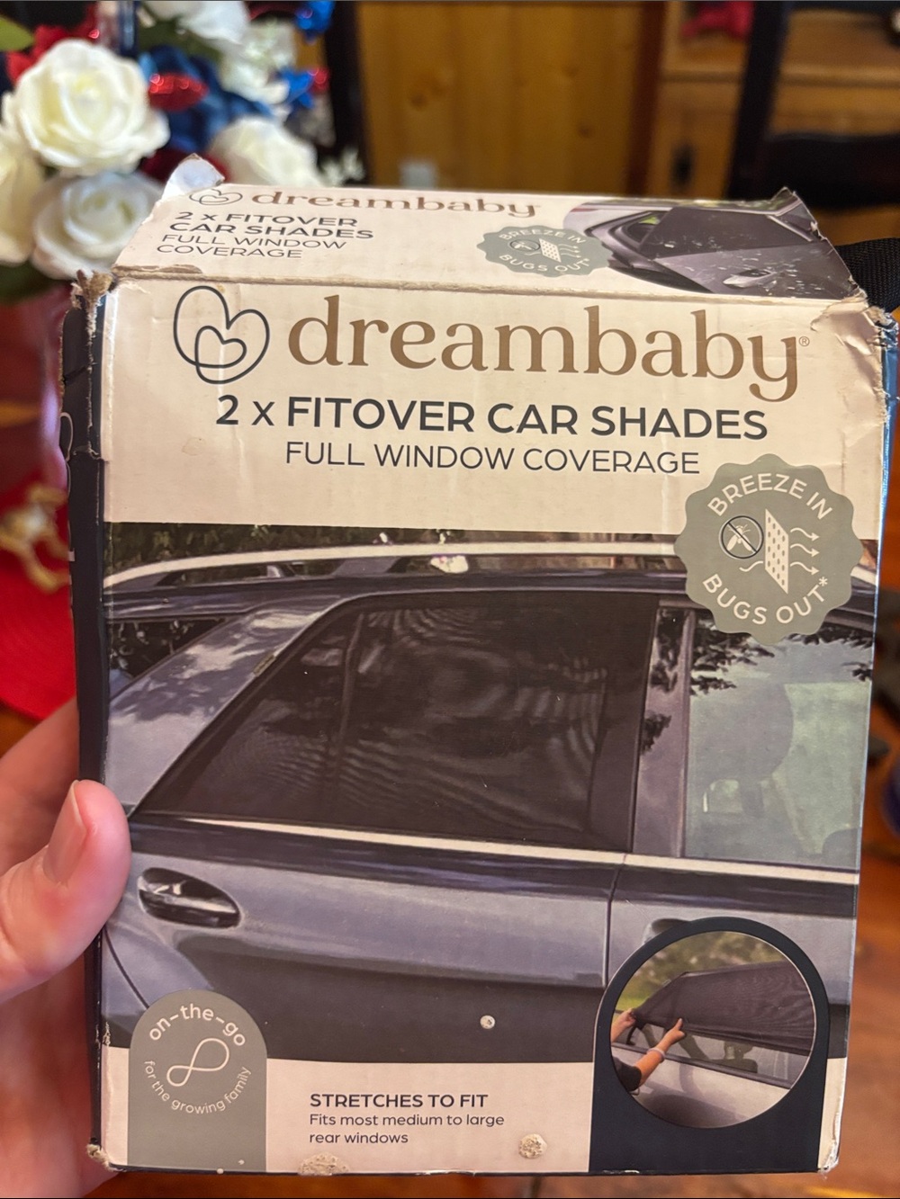 dreambaby 2x Fitover Car Shades - Black never used box was damaged when shipped